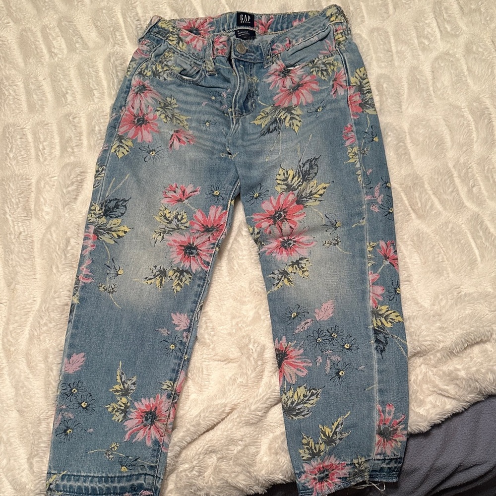 GAP Kids Blue Jeans with Pink Floral Design